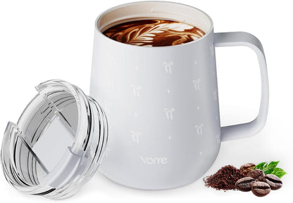 YOME 10oz Elegant Bow Pink Insulated Coffee Mug with Handle for Women | Ceramic Lined Coffee Mug with Splash-Resistant Lid| Pure Taste Stainless Steel Coffee Cup | Easy to Clean | Keeps Drinks Cold