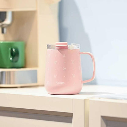 YOME 10oz Elegant Bow Pink Insulated Coffee Mug with Handle for Women | Ceramic Lined Coffee Mug with Splash-Resistant Lid| Pure Taste Stainless Steel Coffee Cup | Easy to Clean | Keeps Drinks Cold
