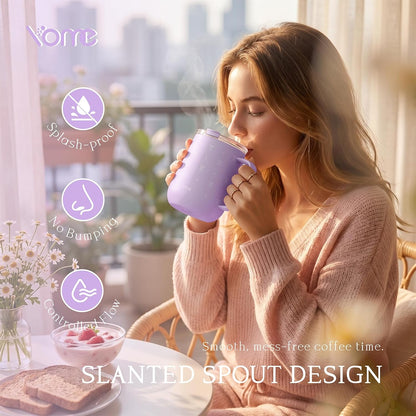 YOME 10oz Elegant Bow Pink Insulated Coffee Mug with Handle for Women | Ceramic Lined Coffee Mug with Splash-Resistant Lid| Pure Taste Stainless Steel Coffee Cup | Easy to Clean | Keeps Drinks Cold