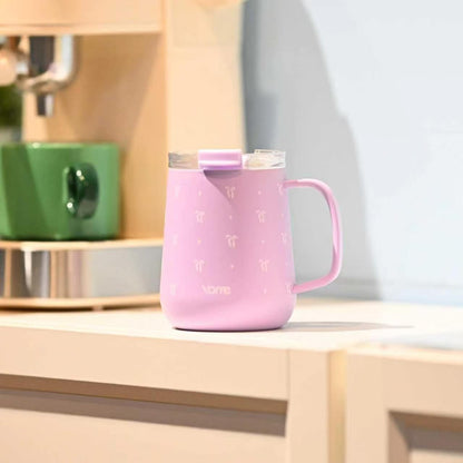 YOME 10oz Elegant Bow Pink Insulated Coffee Mug with Handle for Women | Ceramic Lined Coffee Mug with Splash-Resistant Lid| Pure Taste Stainless Steel Coffee Cup | Easy to Clean | Keeps Drinks Cold