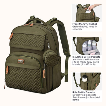 Diaper Bag Backpack - Travel Large Baby Diaper Bag with Changing pad, Waterproof Baby Bags for Mom & Dad, Unisex Bags with Pacifier Case, Luggage Strap & Stroller Clips– Light Gray