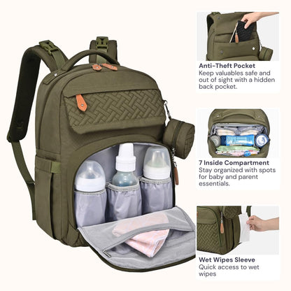 Diaper Bag Backpack - Travel Large Baby Diaper Bag with Changing pad, Waterproof Baby Bags for Mom & Dad, Unisex Bags with Pacifier Case, Luggage Strap & Stroller Clips– Light Gray