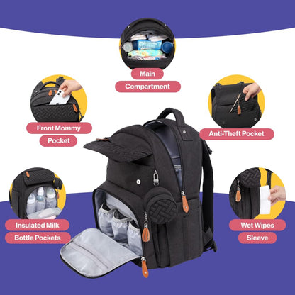 Diaper Bag Backpack - Travel Large Baby Diaper Bag with Changing pad, Waterproof Baby Bags for Mom & Dad, Unisex Bags with Pacifier Case, Luggage Strap & Stroller Clips– Light Gray