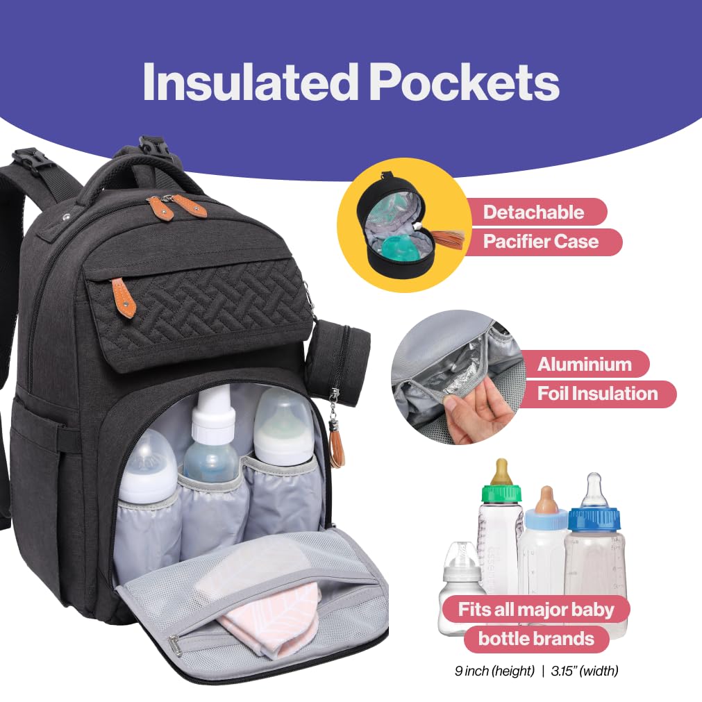 Diaper Bag Backpack - Travel Large Baby Diaper Bag with Changing pad, Waterproof Baby Bags for Mom & Dad, Unisex Bags with Pacifier Case, Luggage Strap & Stroller Clips– Light Gray