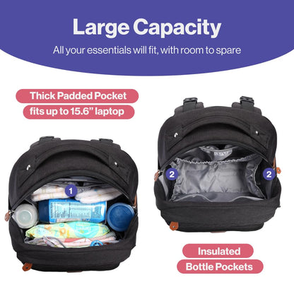 Diaper Bag Backpack - Travel Large Baby Diaper Bag with Changing pad, Waterproof Baby Bags for Mom & Dad, Unisex Bags with Pacifier Case, Luggage Strap & Stroller Clips– Light Gray
