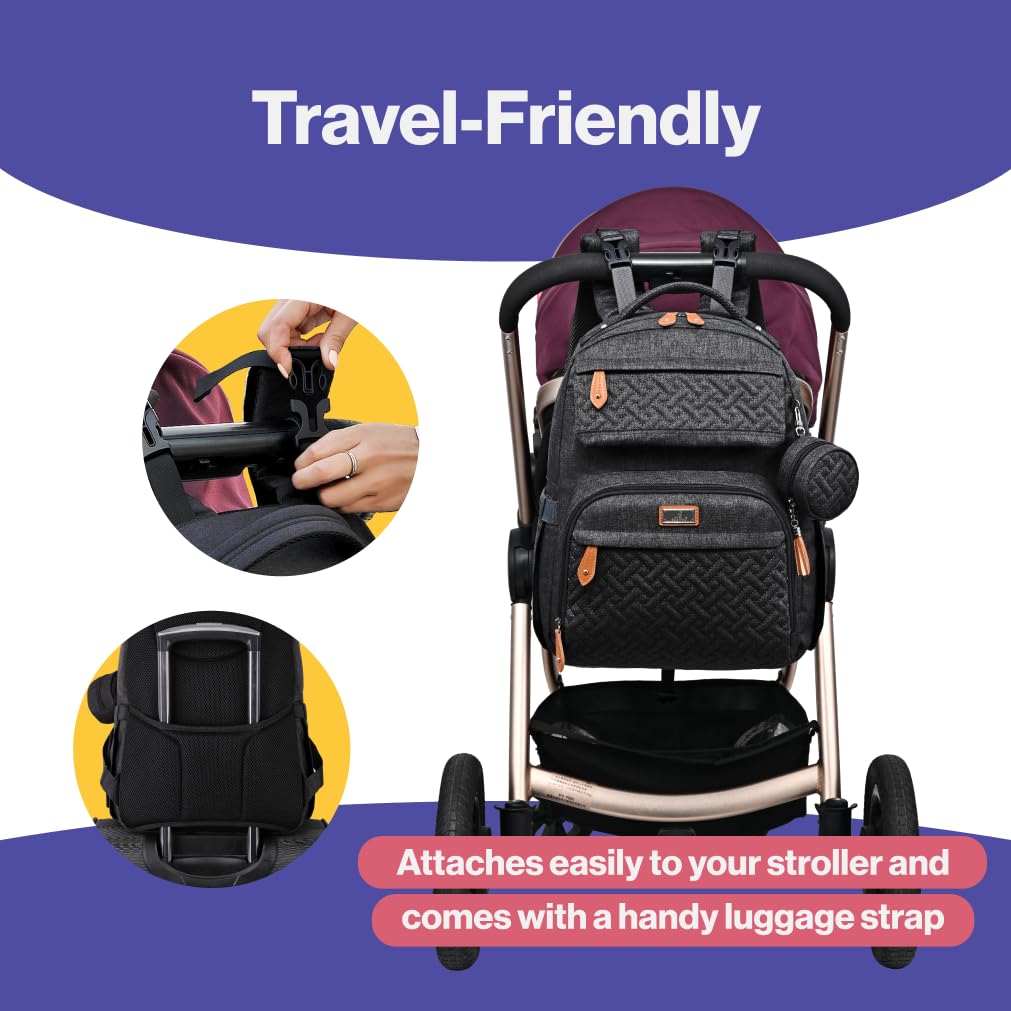 Diaper Bag Backpack - Travel Large Baby Diaper Bag with Changing pad, Waterproof Baby Bags for Mom & Dad, Unisex Bags with Pacifier Case, Luggage Strap & Stroller Clips– Light Gray