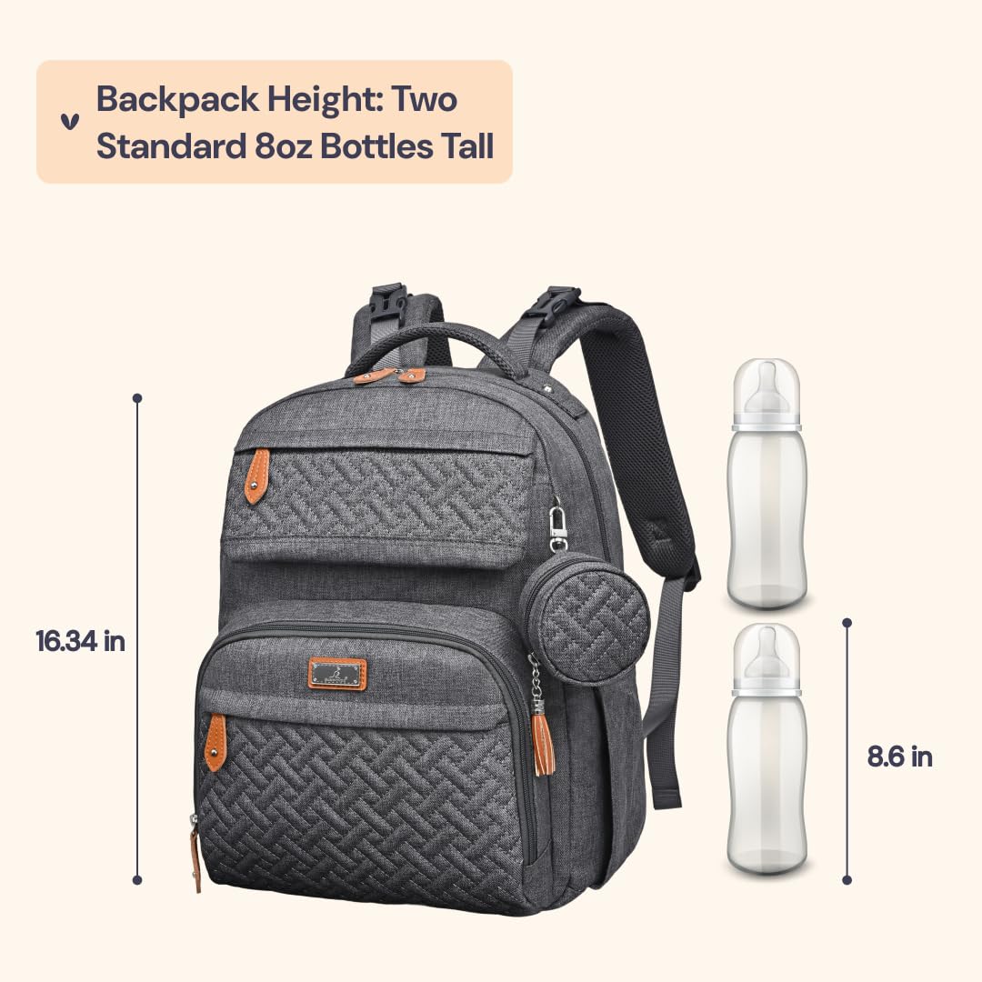 Diaper Bag Backpack - Travel Large Baby Diaper Bag with Changing pad, Waterproof Baby Bags for Mom & Dad, Unisex Bags with Pacifier Case, Luggage Strap & Stroller Clips– Light Gray