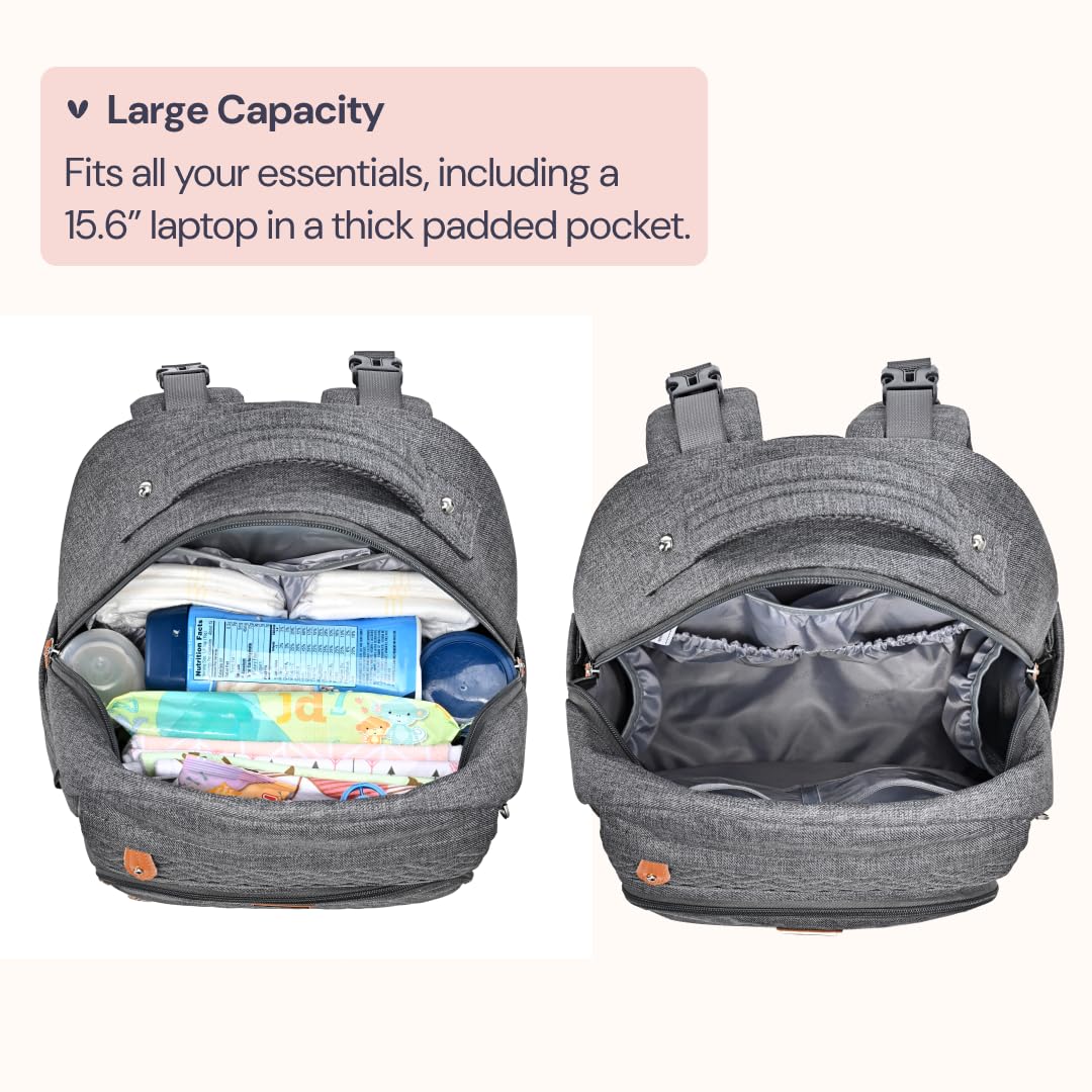 Diaper Bag Backpack - Travel Large Baby Diaper Bag with Changing pad, Waterproof Baby Bags for Mom & Dad, Unisex Bags with Pacifier Case, Luggage Strap & Stroller Clips– Light Gray