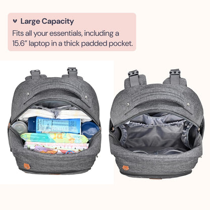 Diaper Bag Backpack - Travel Large Baby Diaper Bag with Changing pad, Waterproof Baby Bags for Mom & Dad, Unisex Bags with Pacifier Case, Luggage Strap & Stroller Clips– Light Gray