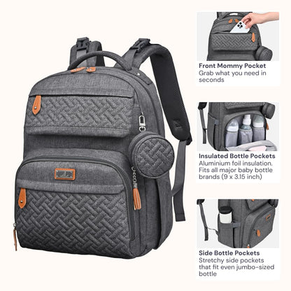 Diaper Bag Backpack - Travel Large Baby Diaper Bag with Changing pad, Waterproof Baby Bags for Mom & Dad, Unisex Bags with Pacifier Case, Luggage Strap & Stroller Clips– Light Gray
