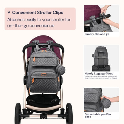 Diaper Bag Backpack - Travel Large Baby Diaper Bag with Changing pad, Waterproof Baby Bags for Mom & Dad, Unisex Bags with Pacifier Case, Luggage Strap & Stroller Clips– Light Gray