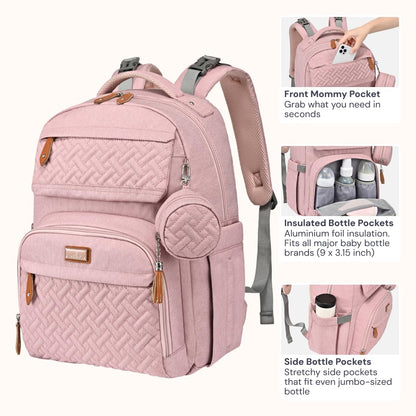 Diaper Bag Backpack - Travel Large Baby Diaper Bag with Changing pad, Waterproof Baby Bags for Mom & Dad, Unisex Bags with Pacifier Case, Luggage Strap & Stroller Clips– Light Gray