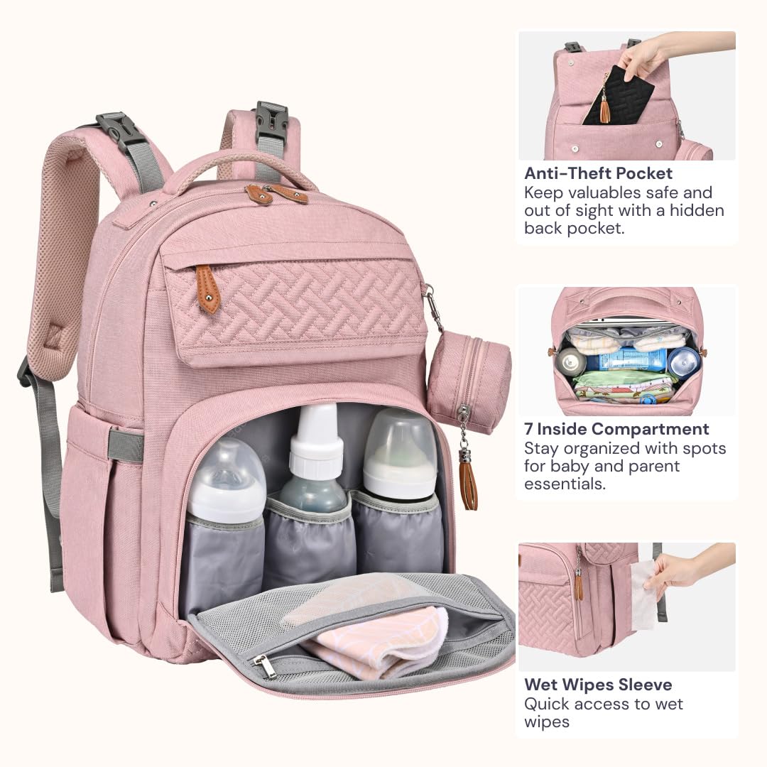 Diaper Bag Backpack - Travel Large Baby Diaper Bag with Changing pad, Waterproof Baby Bags for Mom & Dad, Unisex Bags with Pacifier Case, Luggage Strap & Stroller Clips– Light Gray