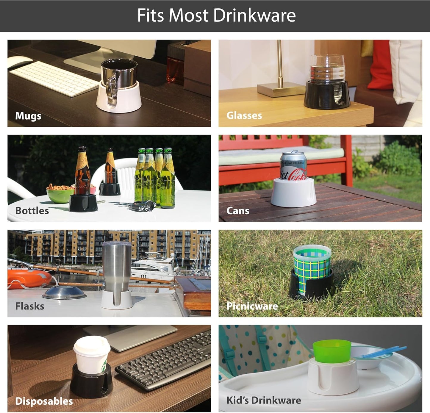 TableCoaster - Original Anti-Spill Table and Desk Cup Holder, Glacier White - RV and Boat Drink Holder, A Tip-Proof Coaster with Tacky Base and Walled Profile to Prevent Spilled Drinks