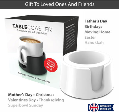 TableCoaster - Original Anti-Spill Table and Desk Cup Holder, Glacier White - RV and Boat Drink Holder, A Tip-Proof Coaster with Tacky Base and Walled Profile to Prevent Spilled Drinks