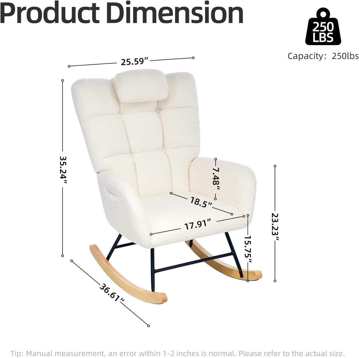 Nursery Rocking Chair with Ottoman, Teddy Upholstered Glider Rocking Chair with High Backrest, Armchair Reading Chair for Adults, Nursery, Bedroom, Living Room, Office, Beige with Ottoman