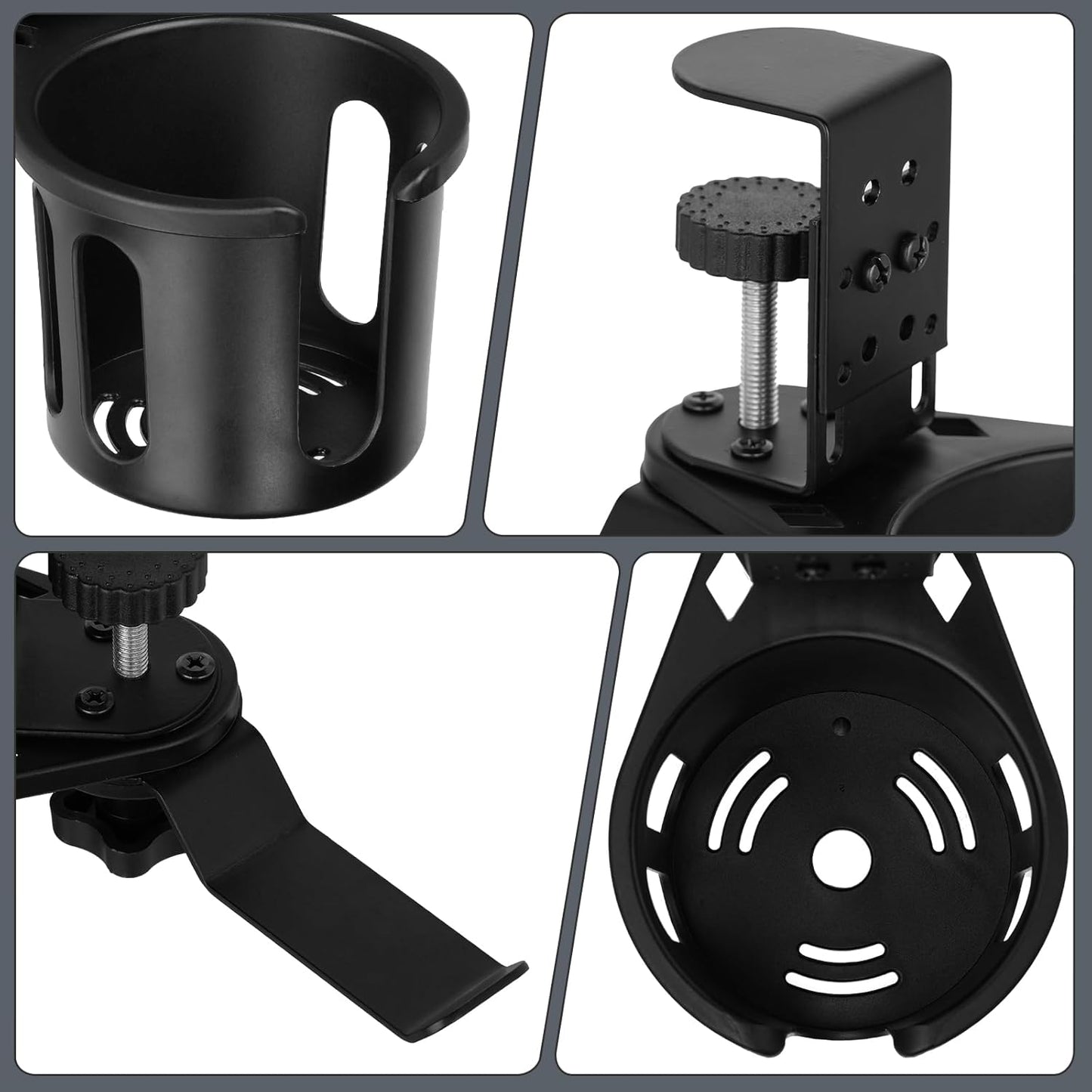 Desk Cup Holder Clamp, Anti-Spill Clip On Table Cup Holder Rotatable | Water Bottle Stand Drink Coffee Mug Storage, Office Accessories for Home and School (Black)