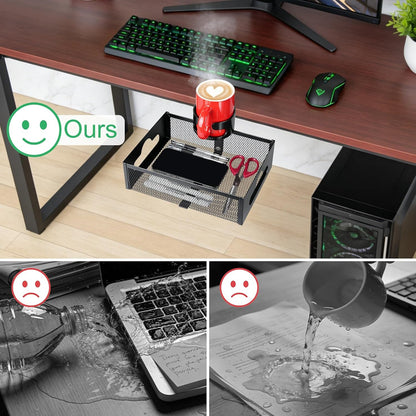 Desk Cup Holder Clamp, Anti-Spill Clip On Table Cup Holder Rotatable | Water Bottle Stand Drink Coffee Mug Storage, Office Accessories for Home and School (Black)
