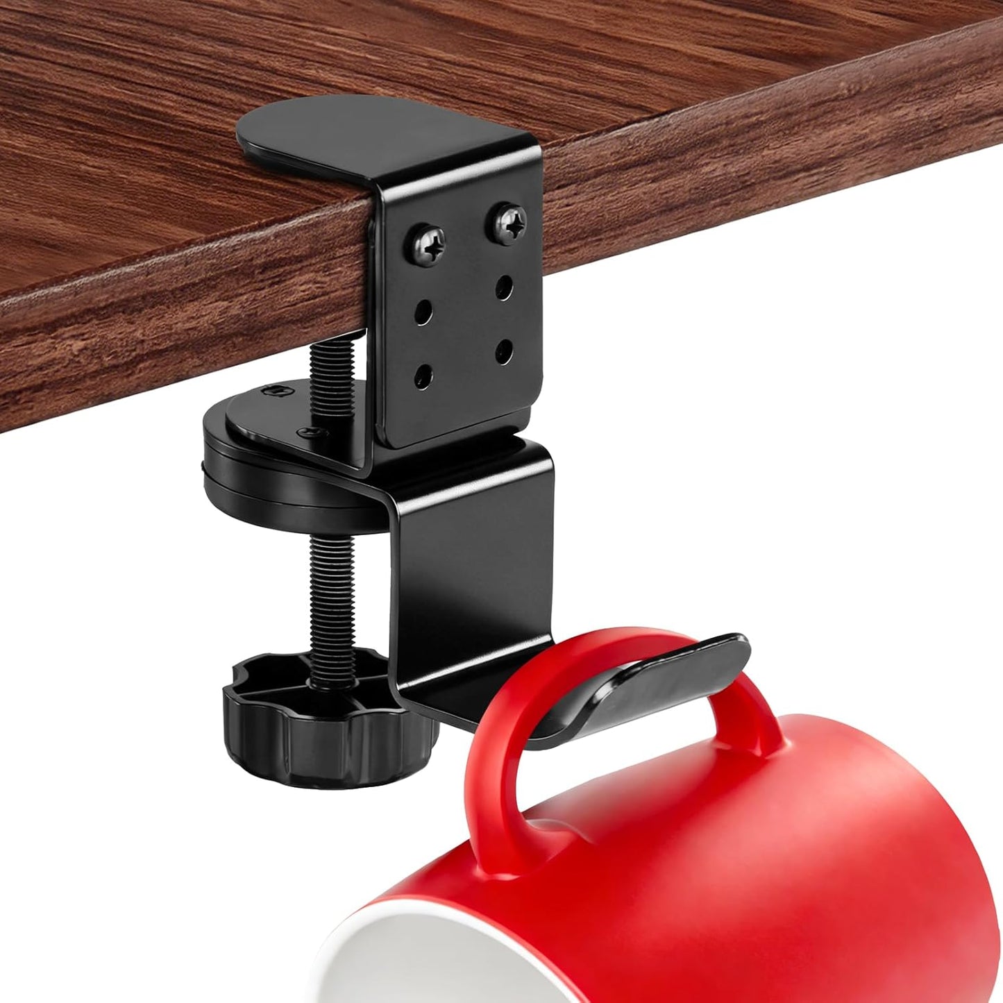 Desk Cup Holder Clamp, Anti-Spill Clip On Table Cup Holder Rotatable | Water Bottle Stand Drink Coffee Mug Storage, Office Accessories for Home and School (Black)