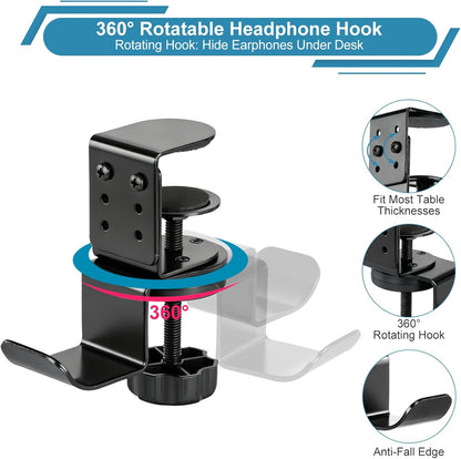 Desk Cup Holder Clamp, Anti-Spill Clip On Table Cup Holder Rotatable | Water Bottle Stand Drink Coffee Mug Storage, Office Accessories for Home and School (Black)