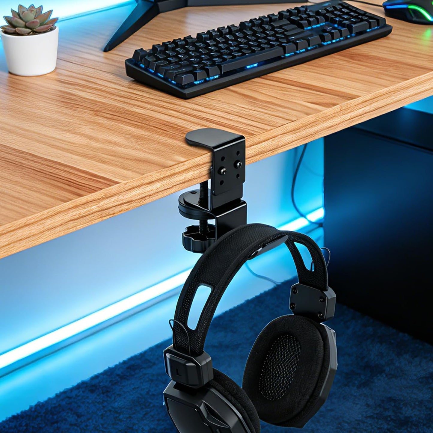 Desk Cup Holder Clamp, Anti-Spill Clip On Table Cup Holder Rotatable | Water Bottle Stand Drink Coffee Mug Storage, Office Accessories for Home and School (Black)
