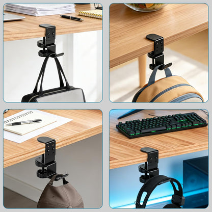 Desk Cup Holder Clamp, Anti-Spill Clip On Table Cup Holder Rotatable | Water Bottle Stand Drink Coffee Mug Storage, Office Accessories for Home and School (Black)