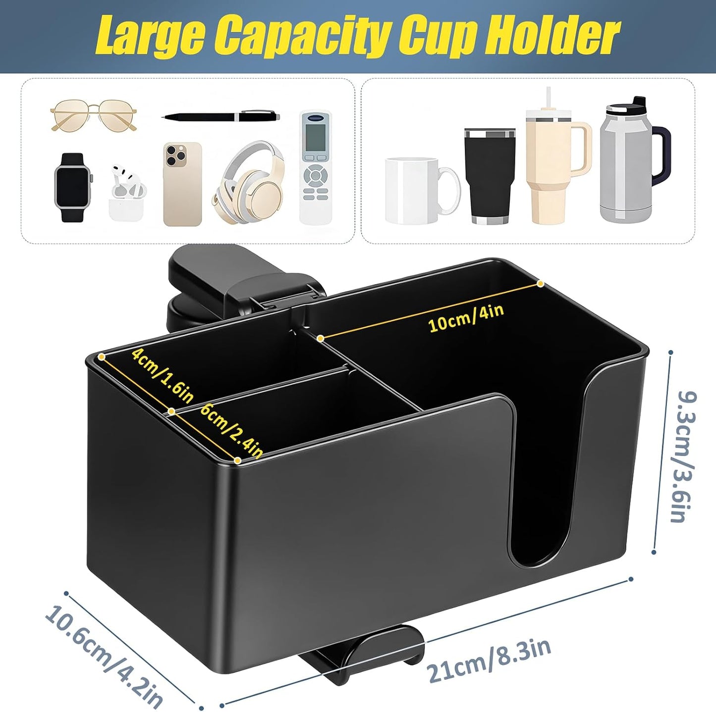 Desk Cup Holder Clamp, Anti-Spill Clip On Table Cup Holder Rotatable | Water Bottle Stand Drink Coffee Mug Storage, Office Accessories for Home and School (Black)