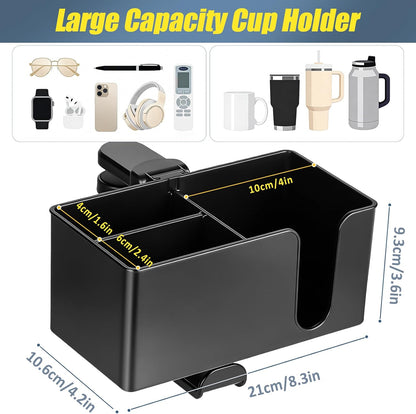 Desk Cup Holder Clamp, Anti-Spill Clip On Table Cup Holder Rotatable | Water Bottle Stand Drink Coffee Mug Storage, Office Accessories for Home and School (Black)