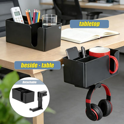 Desk Cup Holder Clamp, Anti-Spill Clip On Table Cup Holder Rotatable | Water Bottle Stand Drink Coffee Mug Storage, Office Accessories for Home and School (Black)