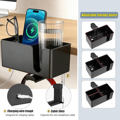 Desk Cup Holder Clamp, Anti-Spill Clip On Table Cup Holder Rotatable | Water Bottle Stand Drink Coffee Mug Storage, Office Accessories for Home and School (Black)