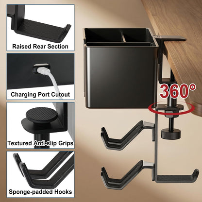 Desk Cup Holder Clamp, Anti-Spill Clip On Table Cup Holder Rotatable | Water Bottle Stand Drink Coffee Mug Storage, Office Accessories for Home and School (Black)