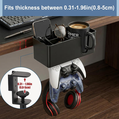 Desk Cup Holder Clamp, Anti-Spill Clip On Table Cup Holder Rotatable | Water Bottle Stand Drink Coffee Mug Storage, Office Accessories for Home and School (Black)