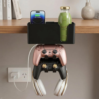 Desk Cup Holder Clamp, Anti-Spill Clip On Table Cup Holder Rotatable | Water Bottle Stand Drink Coffee Mug Storage, Office Accessories for Home and School (Black)