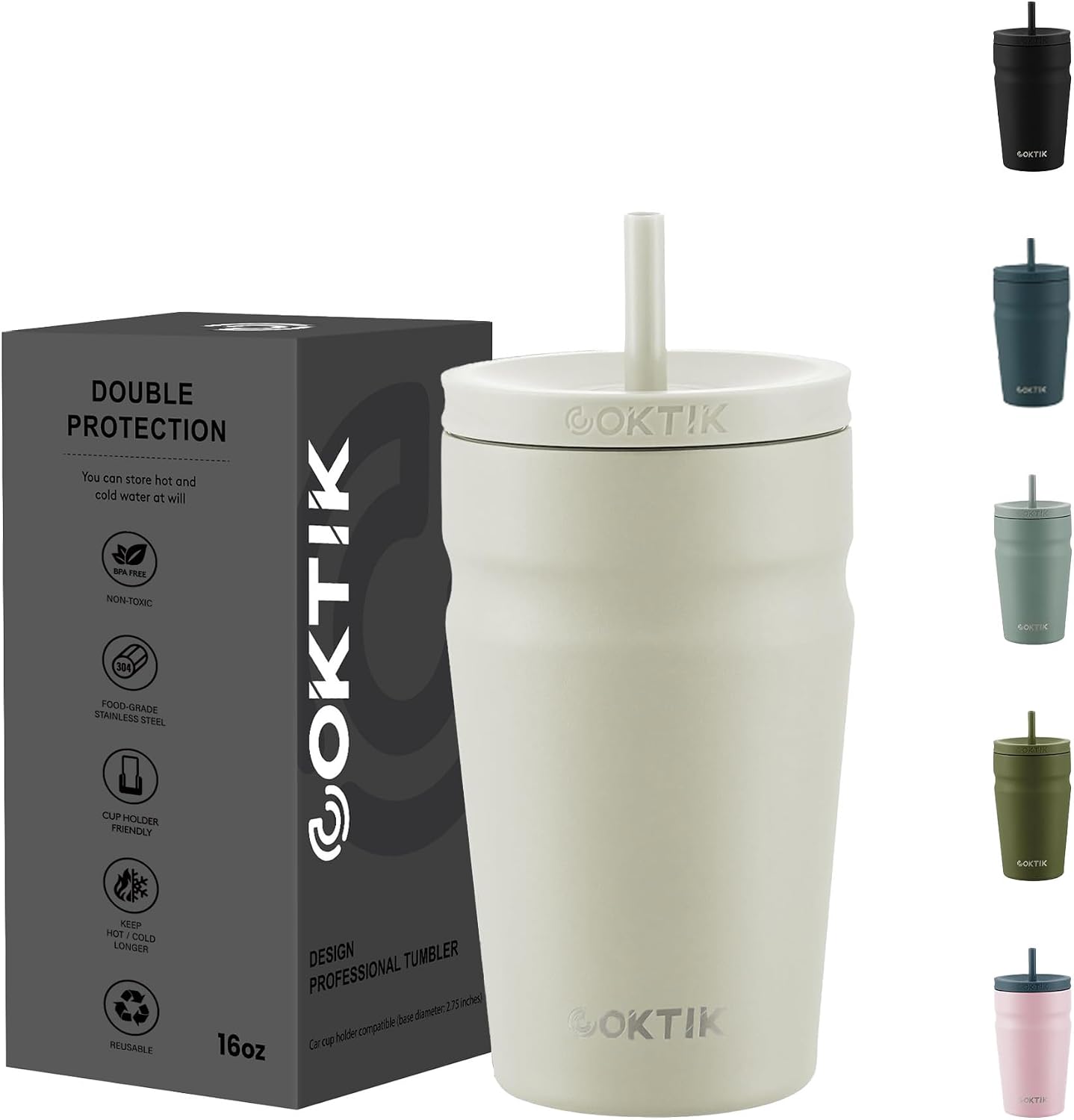 24oz Insulated Tumbler with Lid and Straw Iced Coffee Cup Reusable Stainless Steel Travel Mug Water Bottle Cupholder Friendly for Women Men Her Him (Bay Leaf)