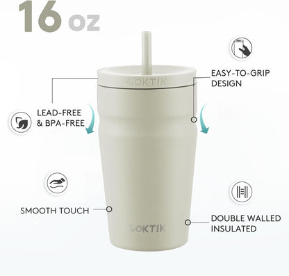 24oz Insulated Tumbler with Lid and Straw Iced Coffee Cup Reusable Stainless Steel Travel Mug Water Bottle Cupholder Friendly for Women Men Her Him (Bay Leaf)