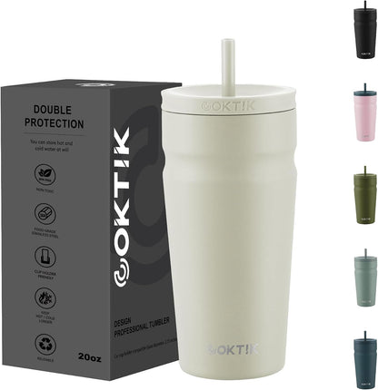 24oz Insulated Tumbler with Lid and Straw Iced Coffee Cup Reusable Stainless Steel Travel Mug Water Bottle Cupholder Friendly for Women Men Her Him (Bay Leaf)