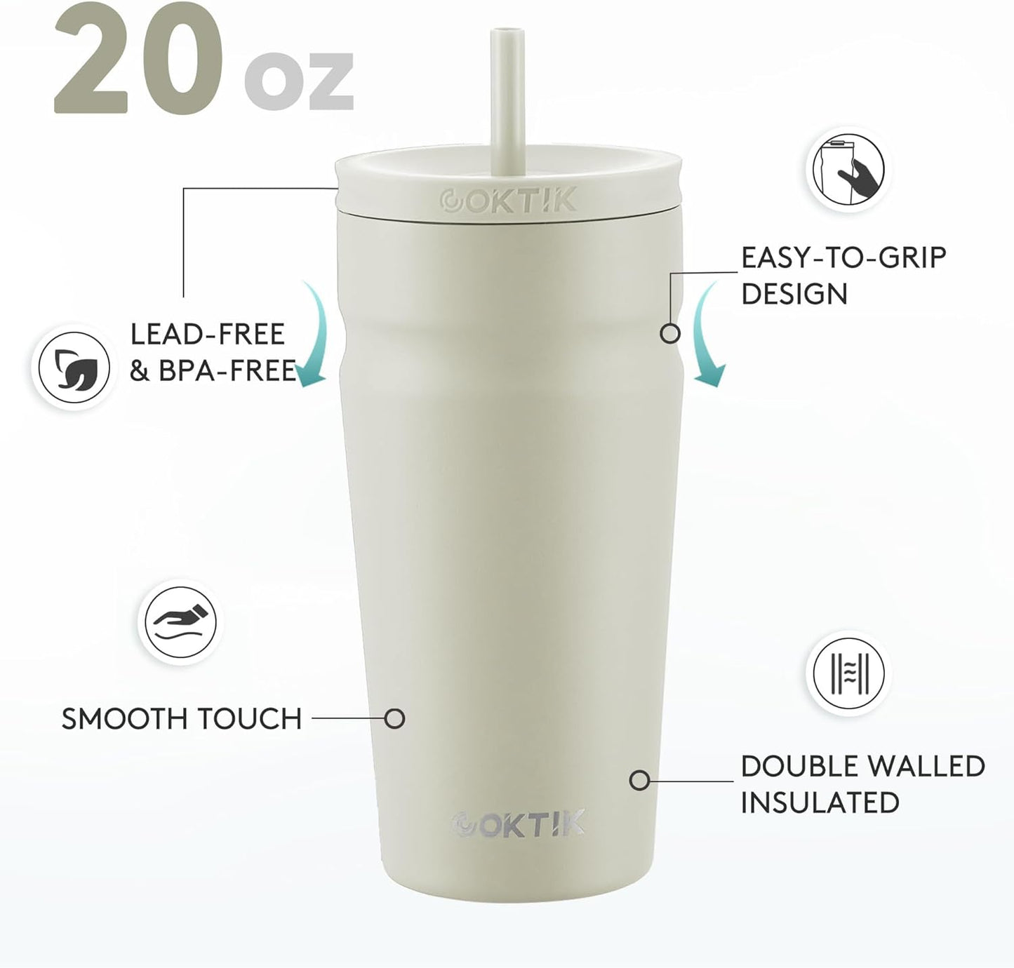 24oz Insulated Tumbler with Lid and Straw Iced Coffee Cup Reusable Stainless Steel Travel Mug Water Bottle Cupholder Friendly for Women Men Her Him (Bay Leaf)