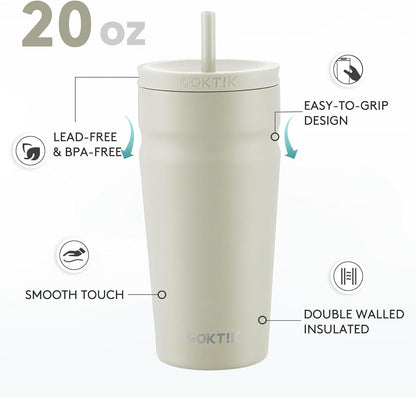 24oz Insulated Tumbler with Lid and Straw Iced Coffee Cup Reusable Stainless Steel Travel Mug Water Bottle Cupholder Friendly for Women Men Her Him (Bay Leaf)