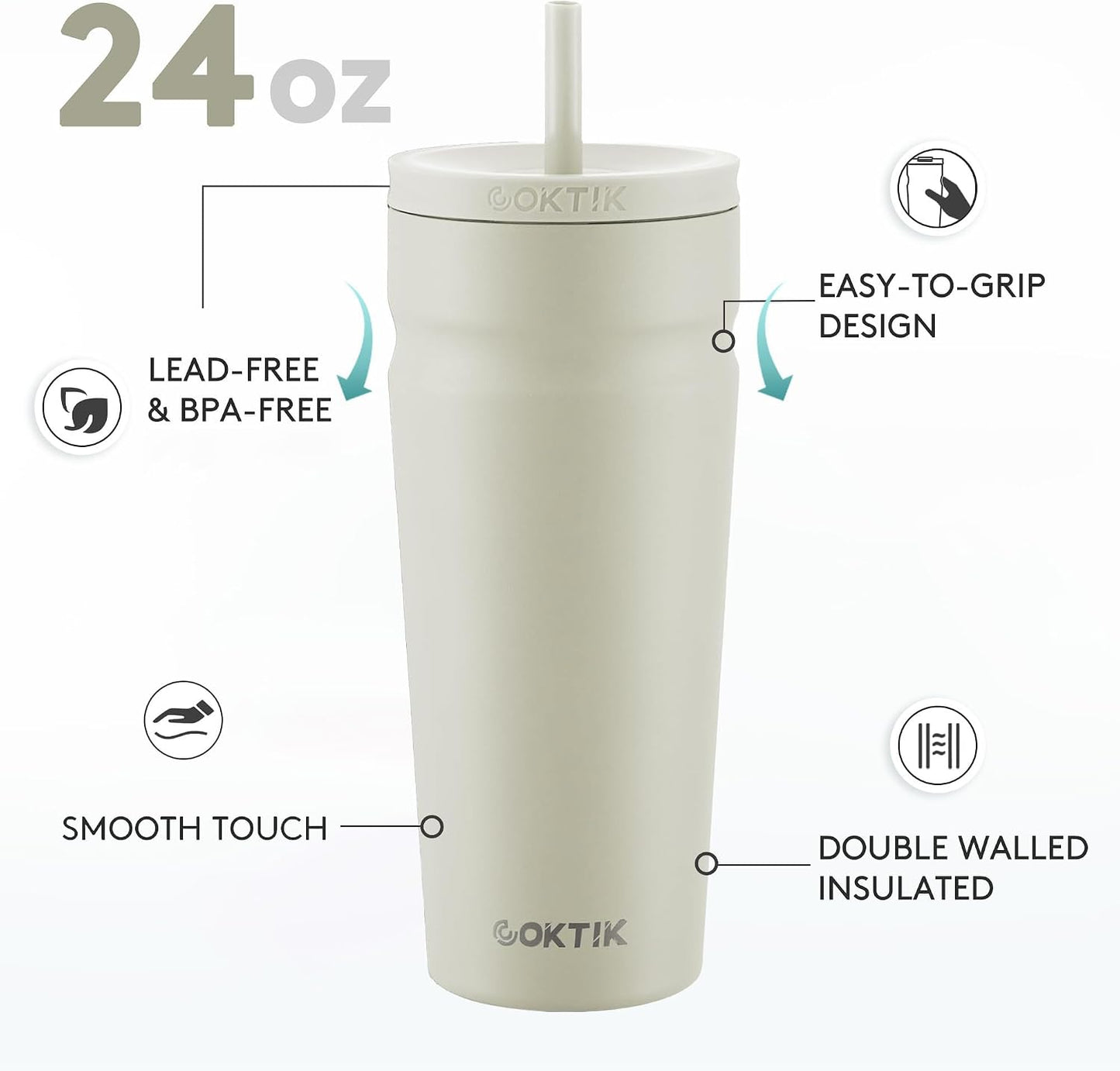 24oz Insulated Tumbler with Lid and Straw Iced Coffee Cup Reusable Stainless Steel Travel Mug Water Bottle Cupholder Friendly for Women Men Her Him (Bay Leaf)