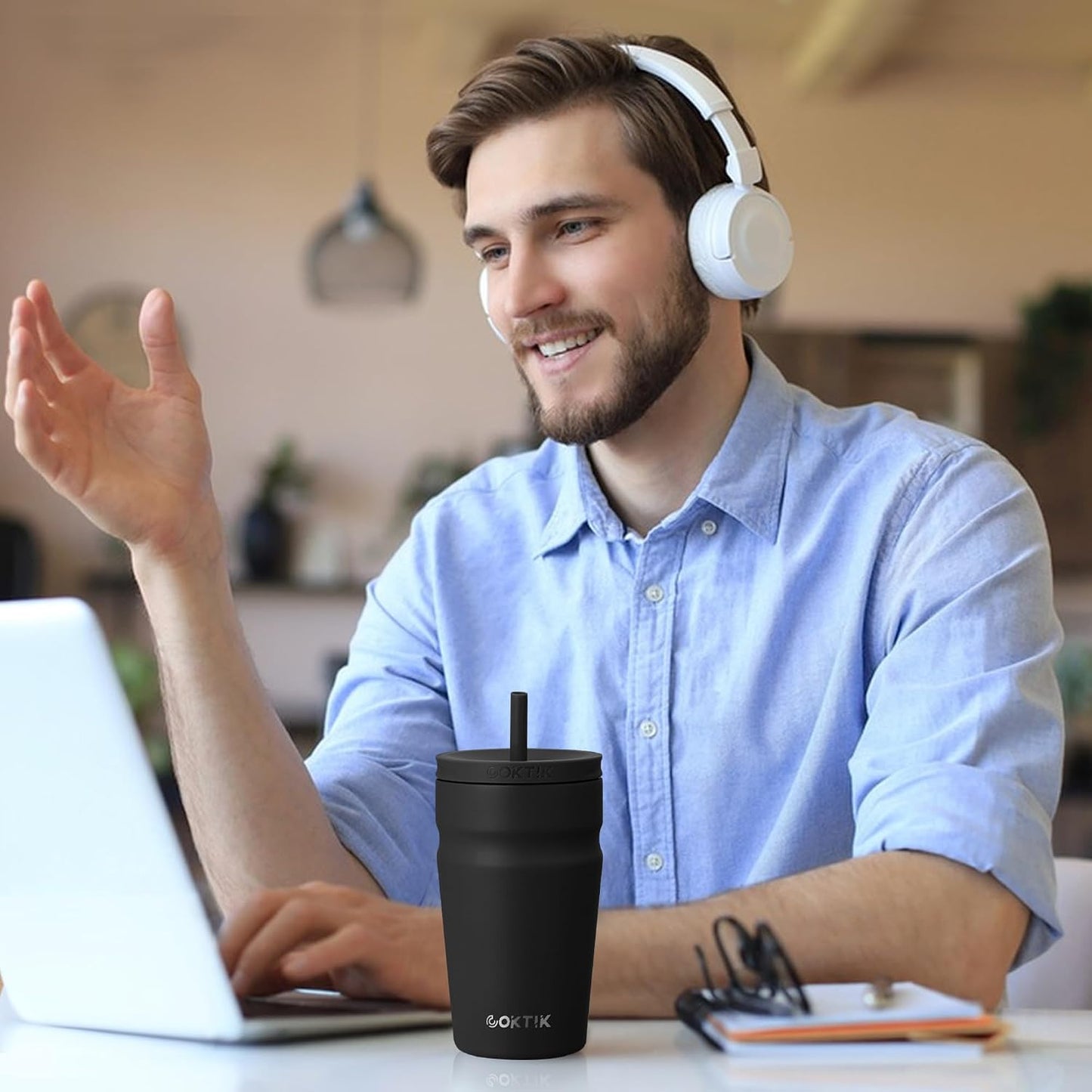 24oz Insulated Tumbler with Lid and Straw Iced Coffee Cup Reusable Stainless Steel Travel Mug Water Bottle Cupholder Friendly for Women Men Her Him (Bay Leaf)