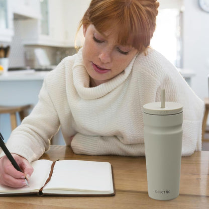 24oz Insulated Tumbler with Lid and Straw Iced Coffee Cup Reusable Stainless Steel Travel Mug Water Bottle Cupholder Friendly for Women Men Her Him (Bay Leaf)