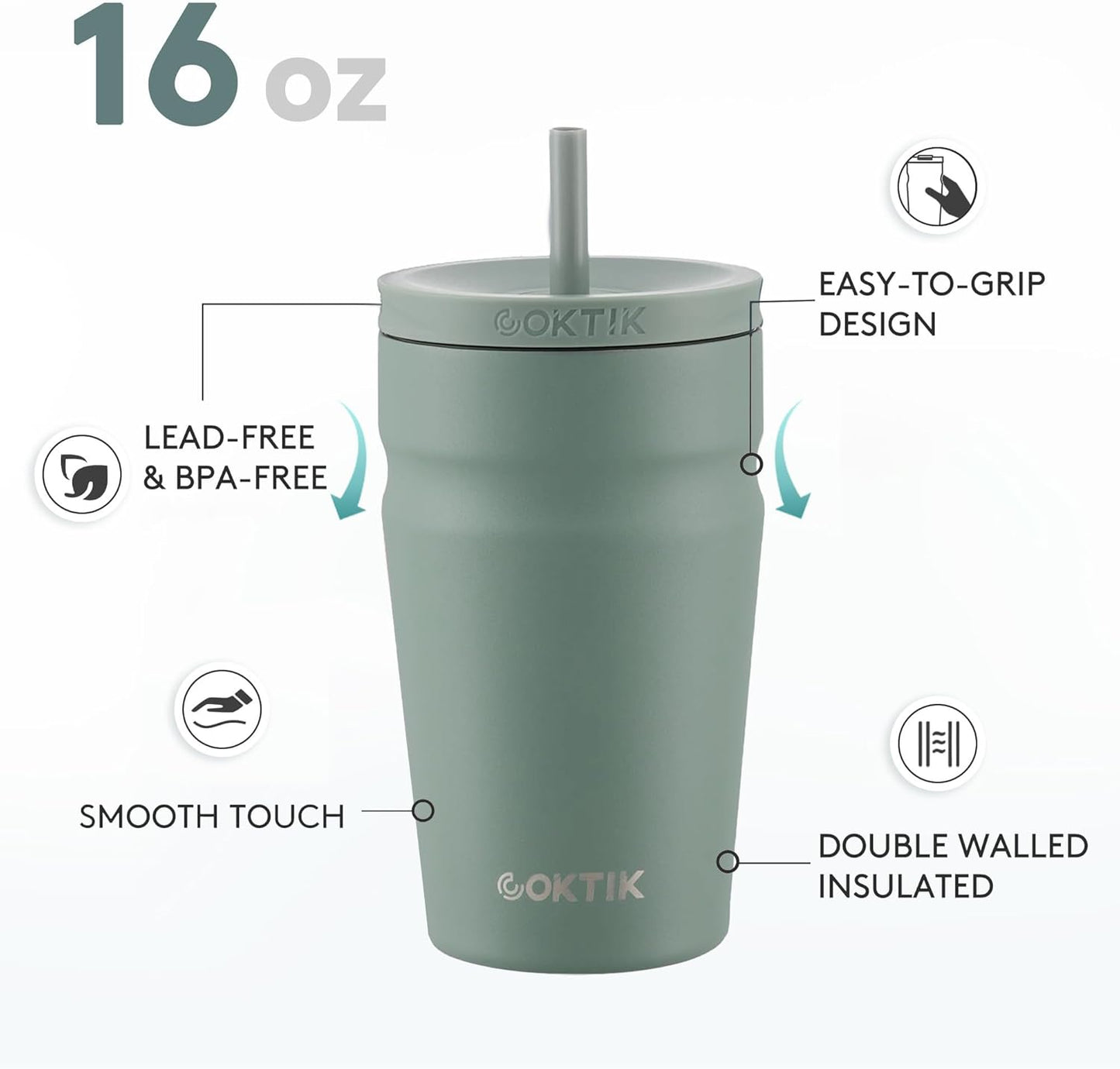 24oz Insulated Tumbler with Lid and Straw Iced Coffee Cup Reusable Stainless Steel Travel Mug Water Bottle Cupholder Friendly for Women Men Her Him (Bay Leaf)