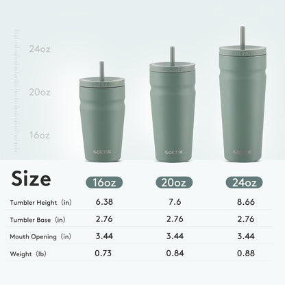 24oz Insulated Tumbler with Lid and Straw Iced Coffee Cup Reusable Stainless Steel Travel Mug Water Bottle Cupholder Friendly for Women Men Her Him (Bay Leaf)