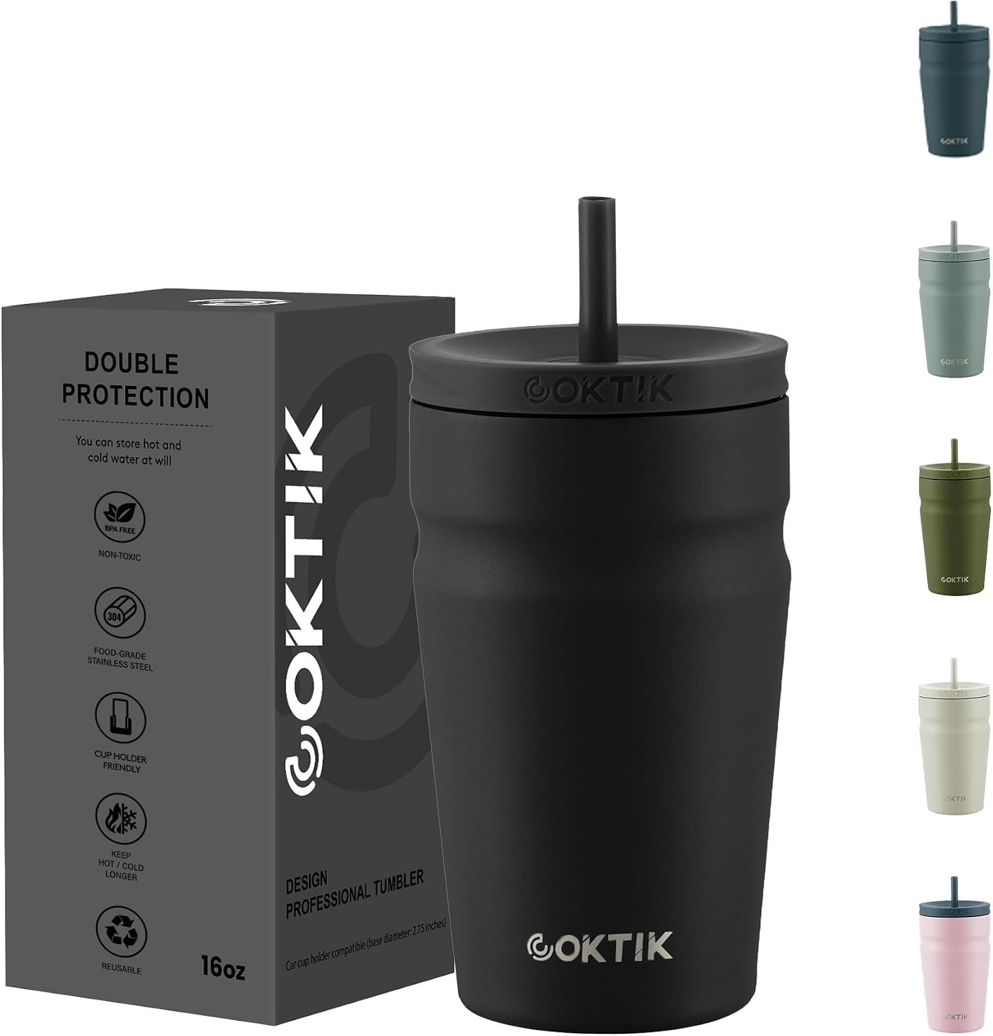 24oz Insulated Tumbler with Lid and Straw Iced Coffee Cup Reusable Stainless Steel Travel Mug Water Bottle Cupholder Friendly for Women Men Her Him (Bay Leaf)