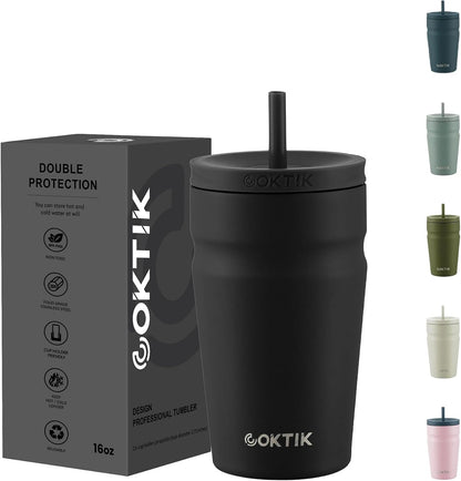 24oz Insulated Tumbler with Lid and Straw Iced Coffee Cup Reusable Stainless Steel Travel Mug Water Bottle Cupholder Friendly for Women Men Her Him (Bay Leaf)