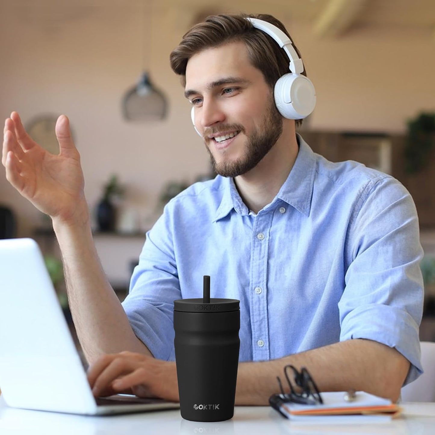 24oz Insulated Tumbler with Lid and Straw Iced Coffee Cup Reusable Stainless Steel Travel Mug Water Bottle Cupholder Friendly for Women Men Her Him (Bay Leaf)
