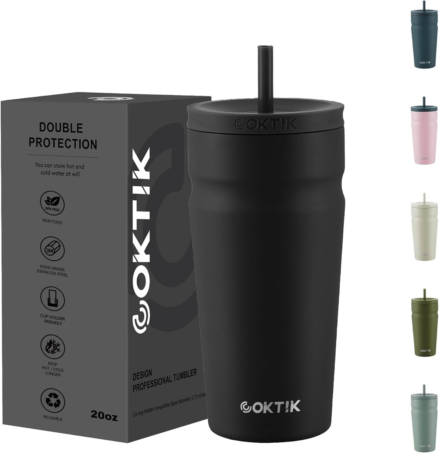 24oz Insulated Tumbler with Lid and Straw Iced Coffee Cup Reusable Stainless Steel Travel Mug Water Bottle Cupholder Friendly for Women Men Her Him (Bay Leaf)