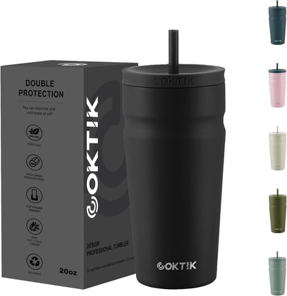 24oz Insulated Tumbler with Lid and Straw Iced Coffee Cup Reusable Stainless Steel Travel Mug Water Bottle Cupholder Friendly for Women Men Her Him (Bay Leaf)