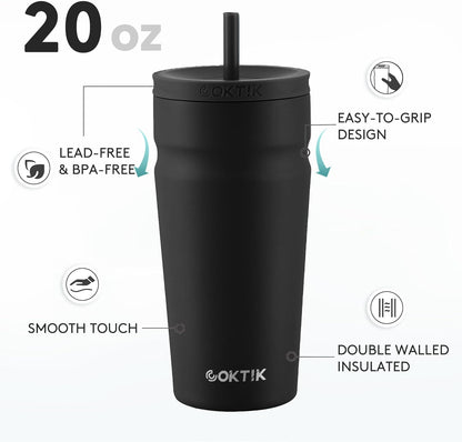 24oz Insulated Tumbler with Lid and Straw Iced Coffee Cup Reusable Stainless Steel Travel Mug Water Bottle Cupholder Friendly for Women Men Her Him (Bay Leaf)