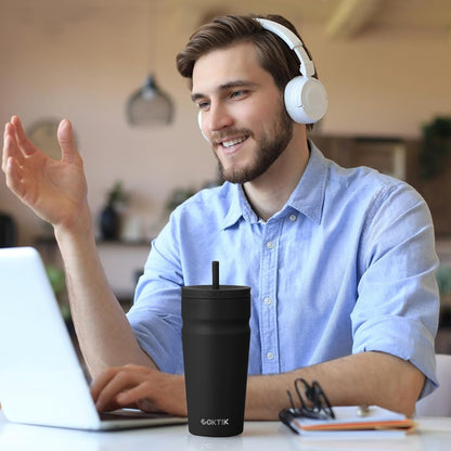 24oz Insulated Tumbler with Lid and Straw Iced Coffee Cup Reusable Stainless Steel Travel Mug Water Bottle Cupholder Friendly for Women Men Her Him (Bay Leaf)